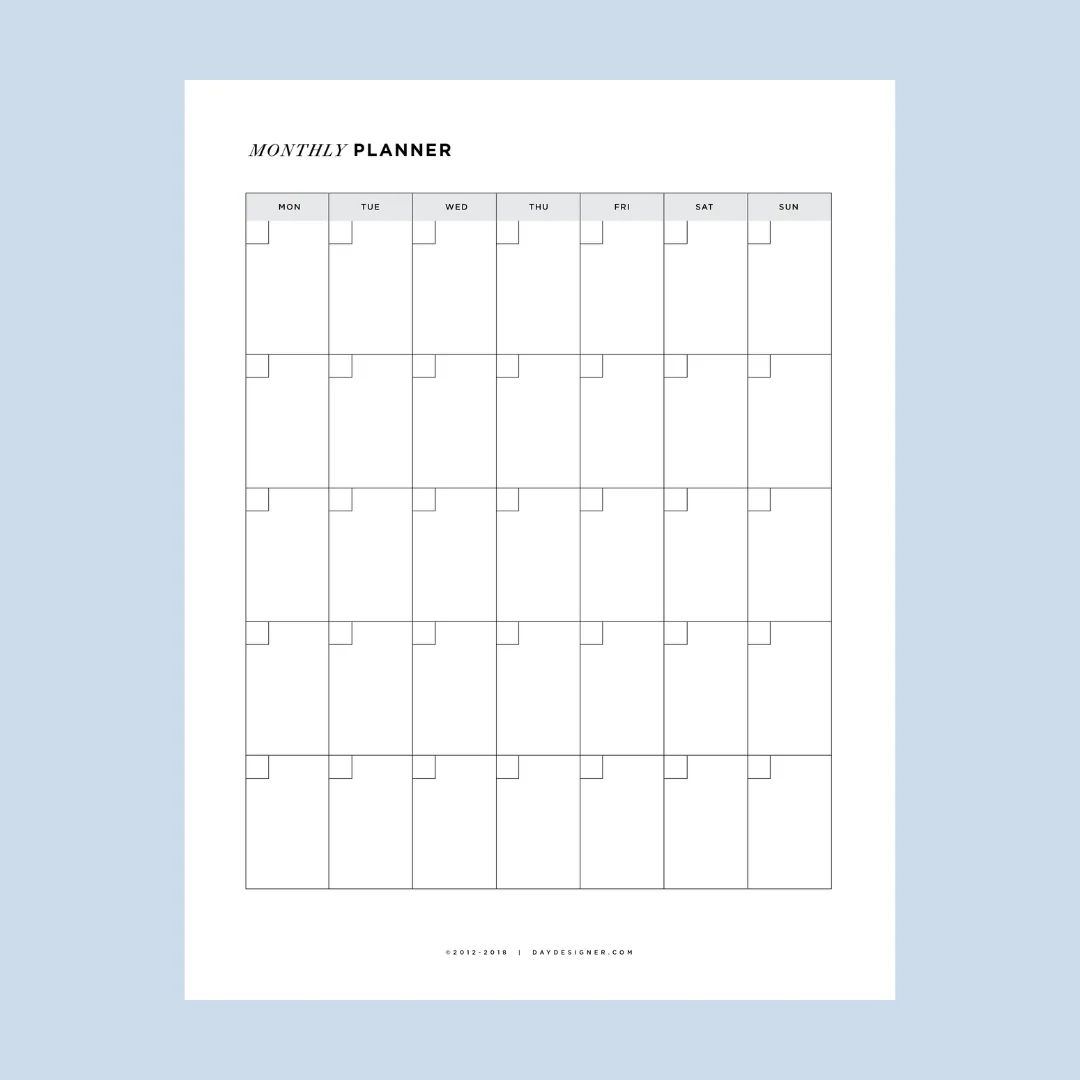 Blank Printable 31 Day Calendar