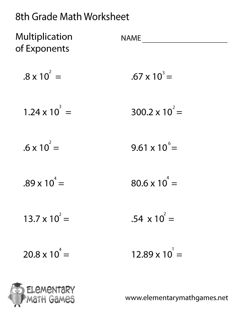 Free Printable Math Worksheets Exponents