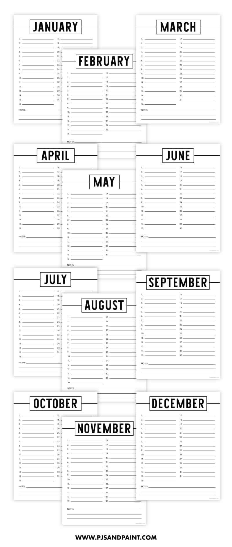 Blank Perpetual Calendar Printable