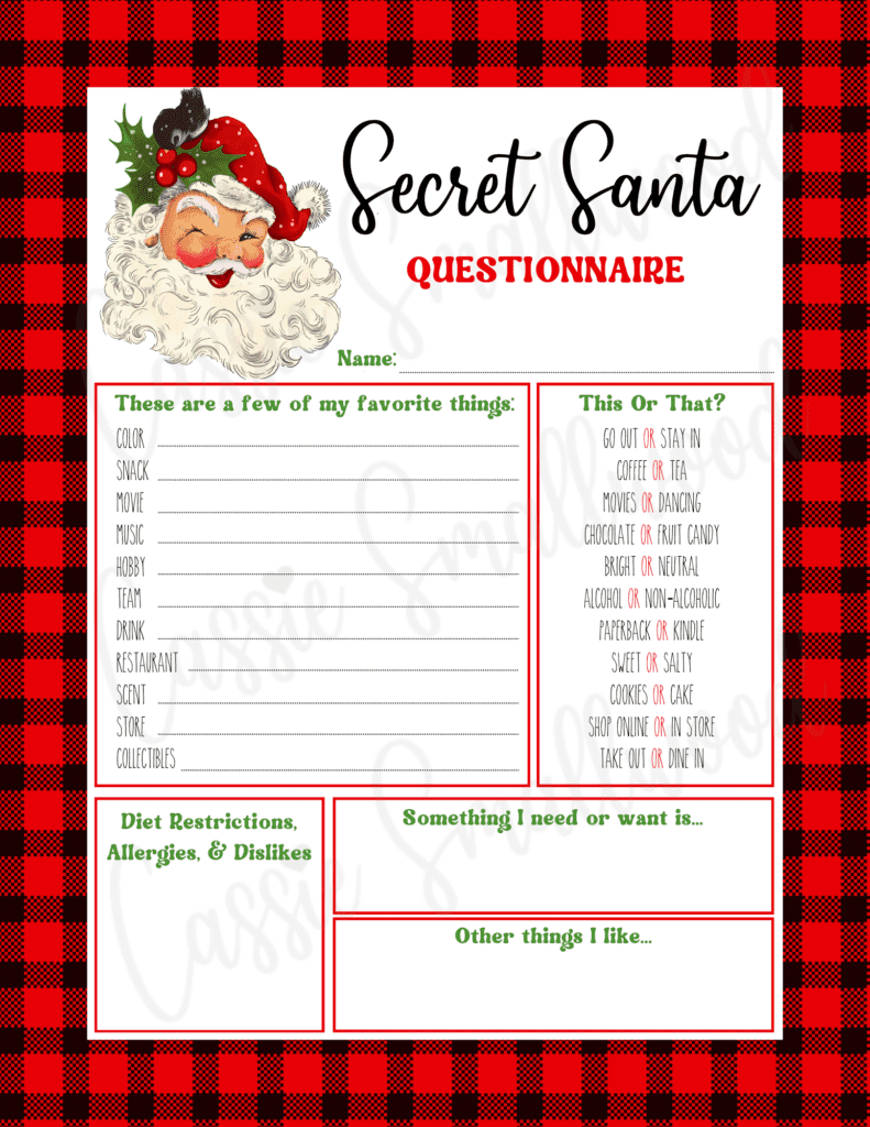 Free Printable Secret Santa Sheets