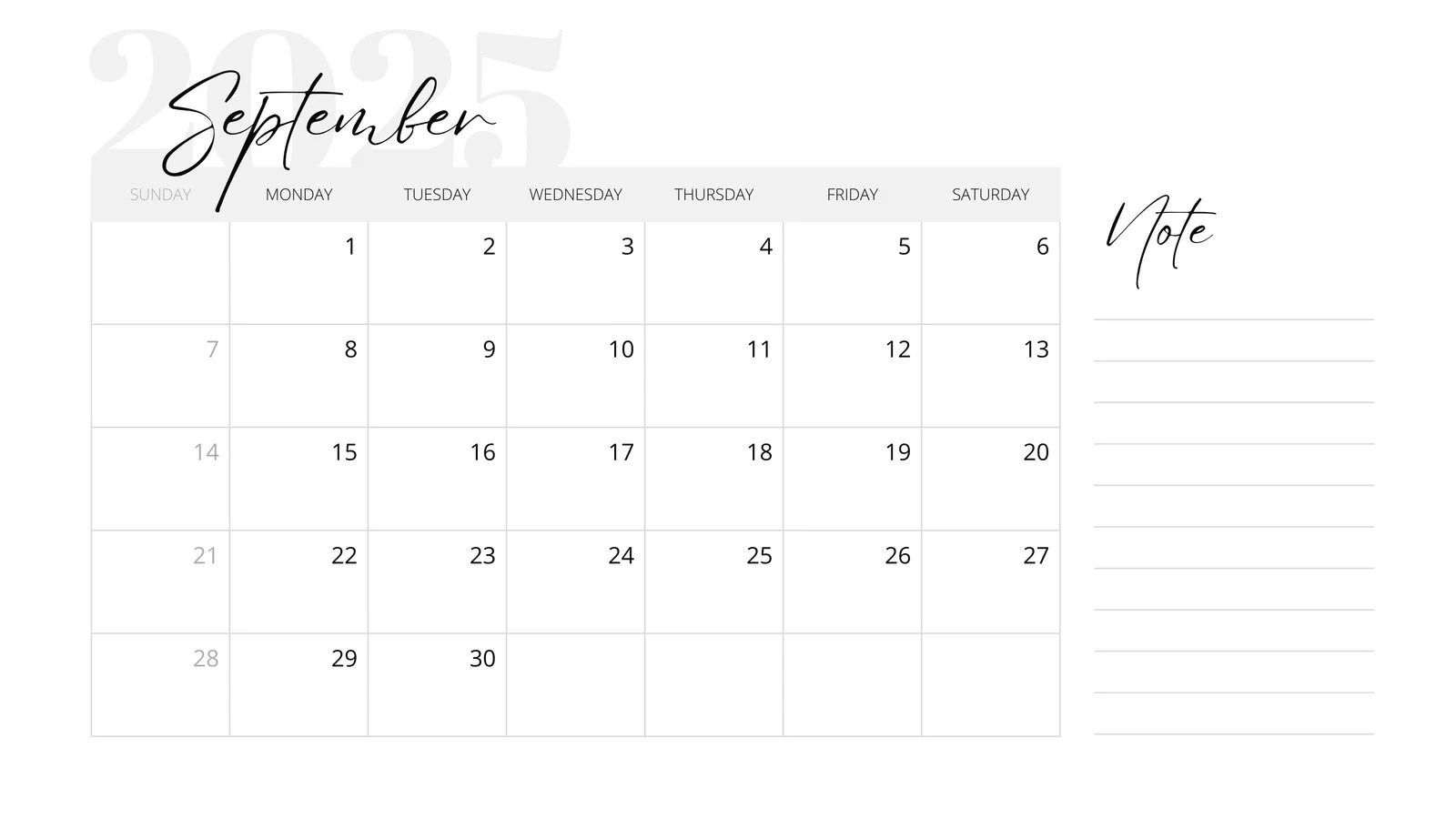 September Blank Calendar Printable