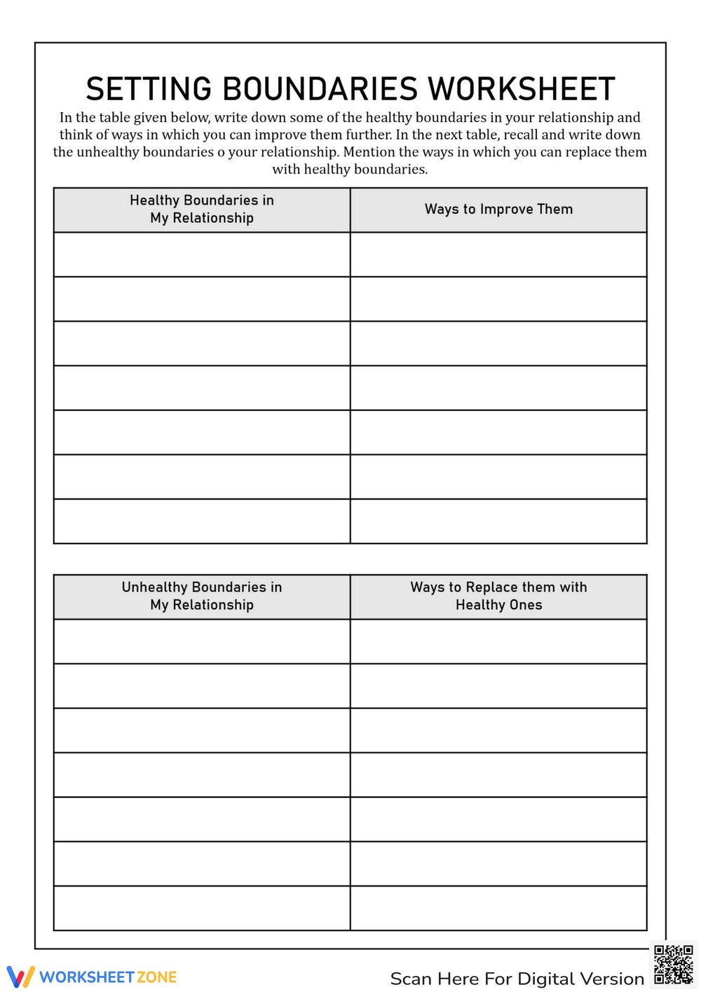 Worksheet Printable On Setting Boundaries