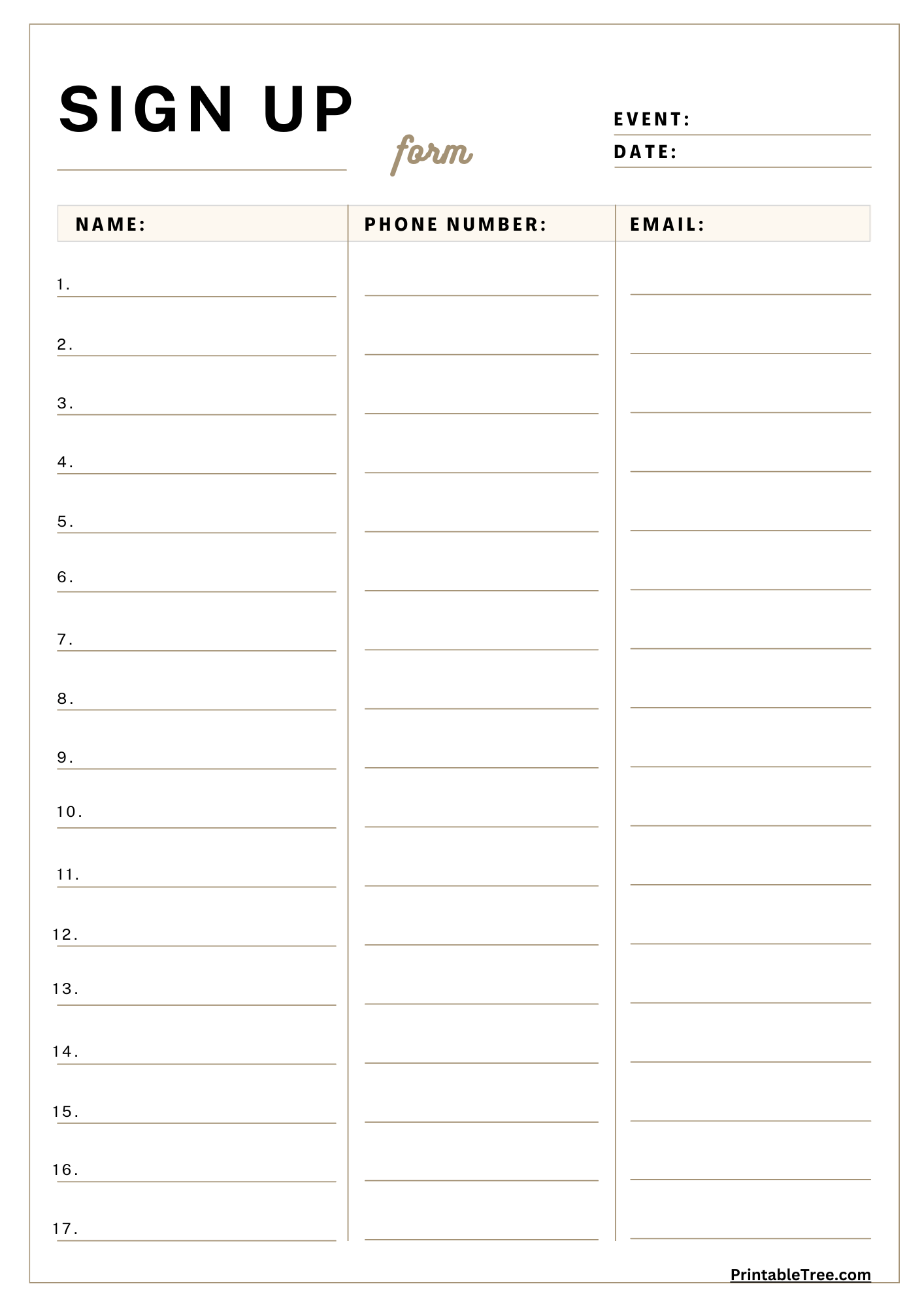 Printable Sign In Sheet Template Word