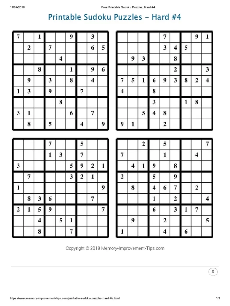 Free Printable Sudoku Puzzles Hard 4 PDF PDF