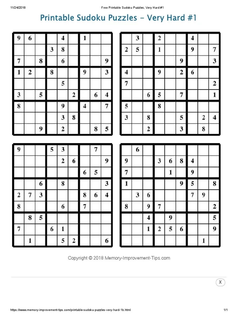 Free Printable Sudoku Puzzles Very Hard 1 PDF PDF Games 