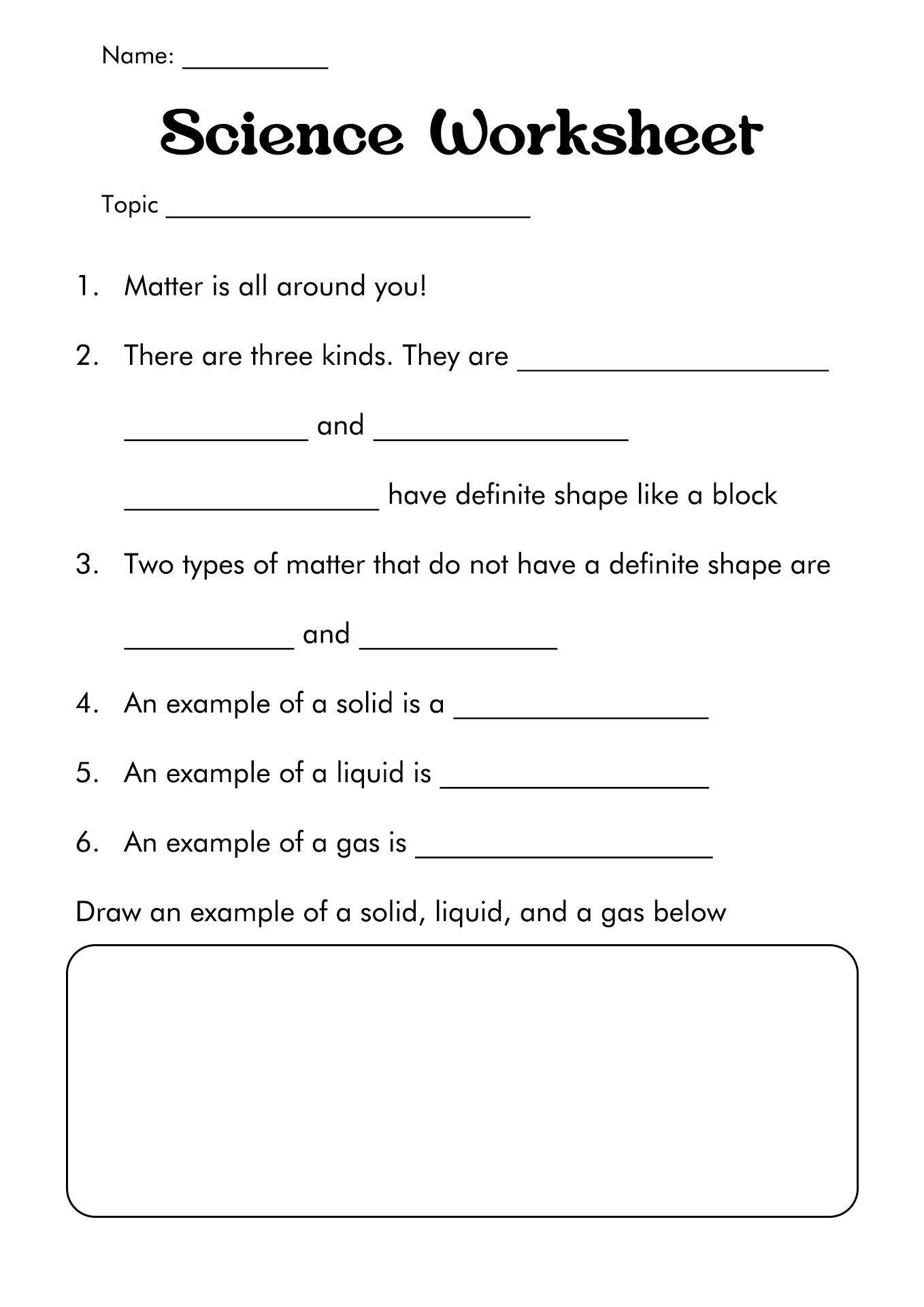 6th Grade Free Printable Worksheets Science