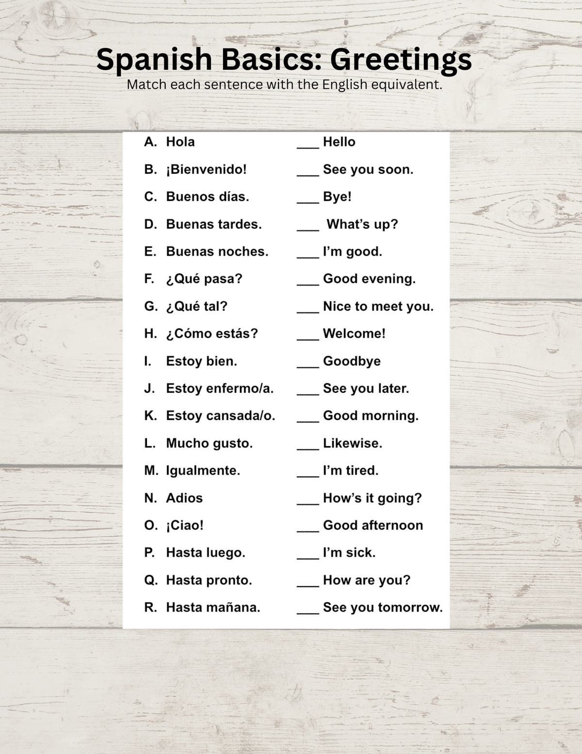Free Printable Spanish To English Worksheets