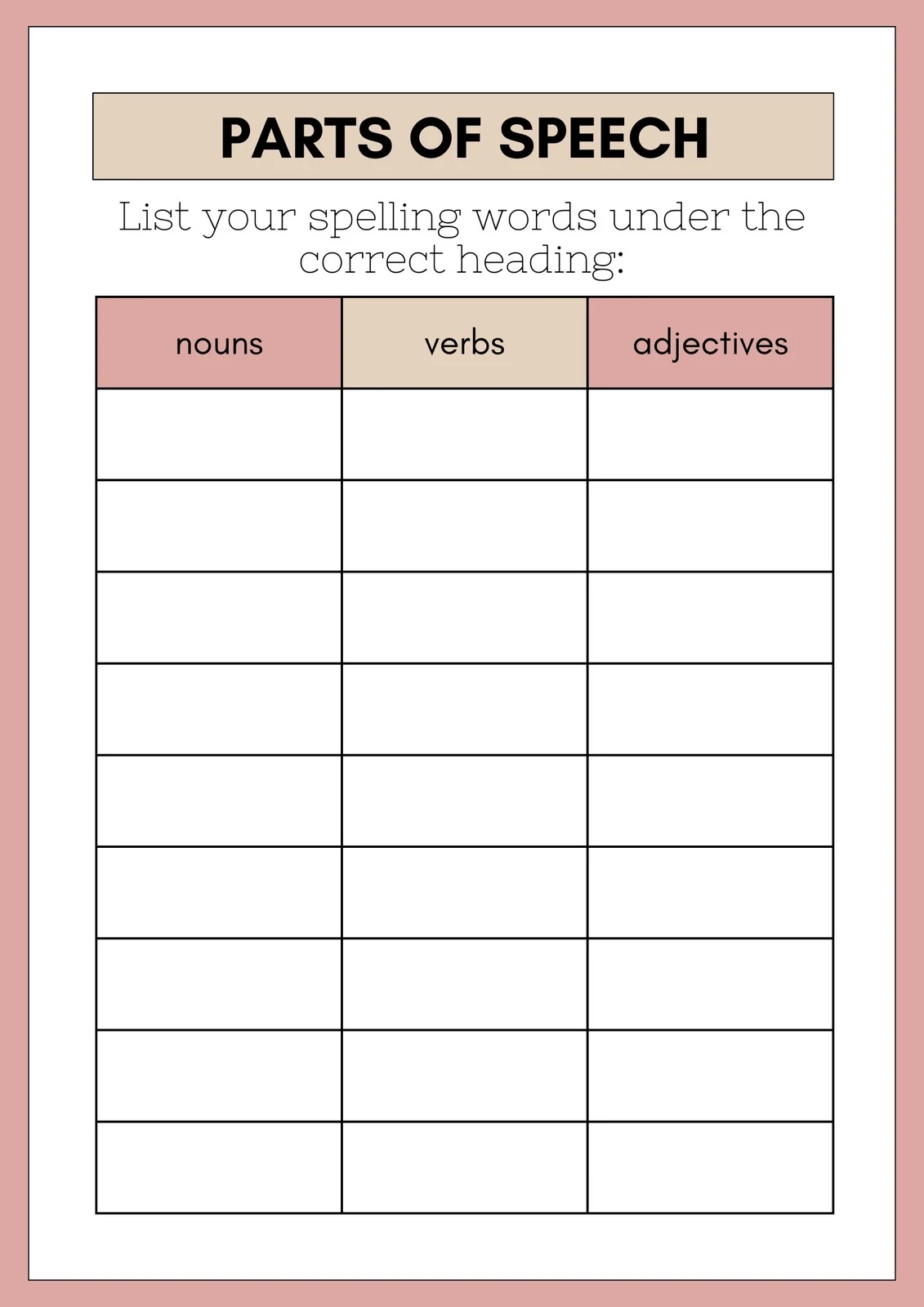 Free Printable Blank Spelling Worksheets