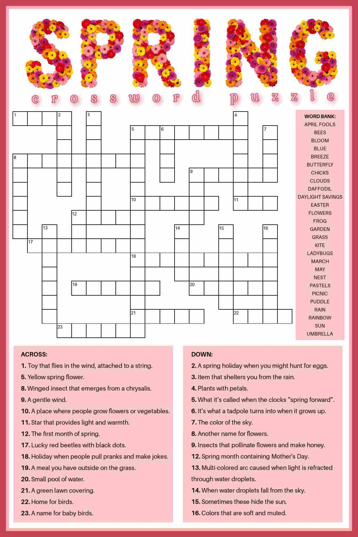 Spring Crossword Puzzle Printable Free
