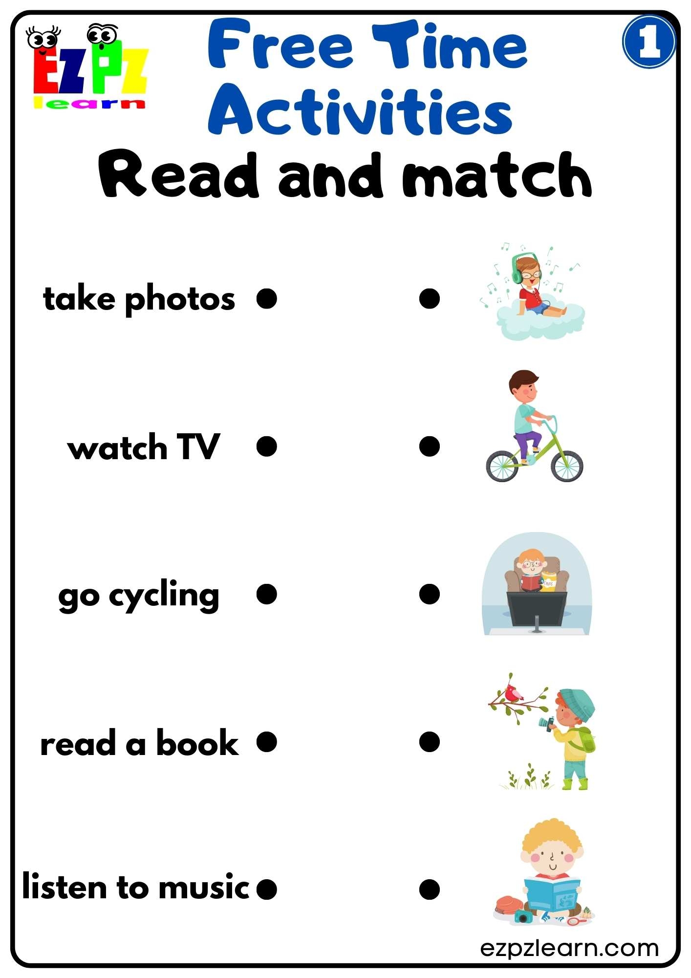 Free Time Activities Easy Read And Match Worksheet Activity For 