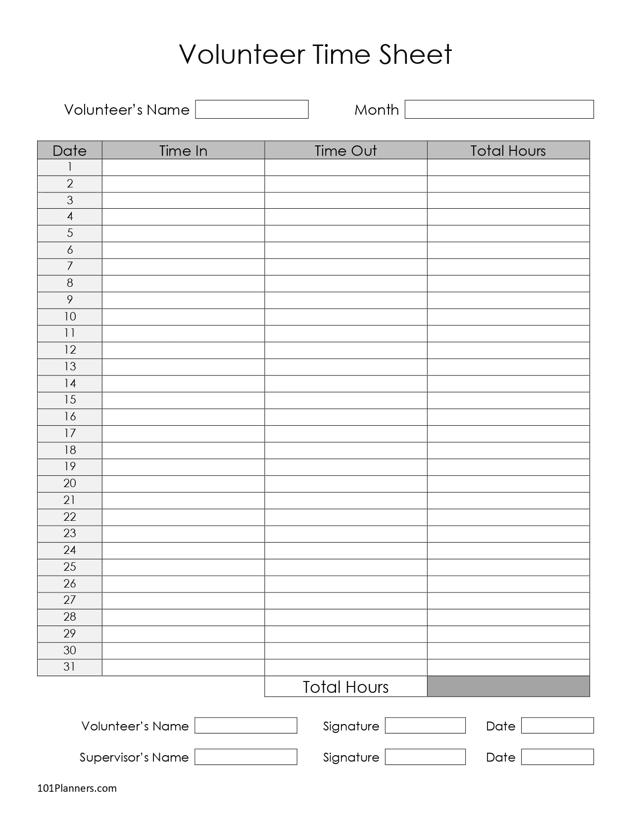 Printable Time Sheet Template
