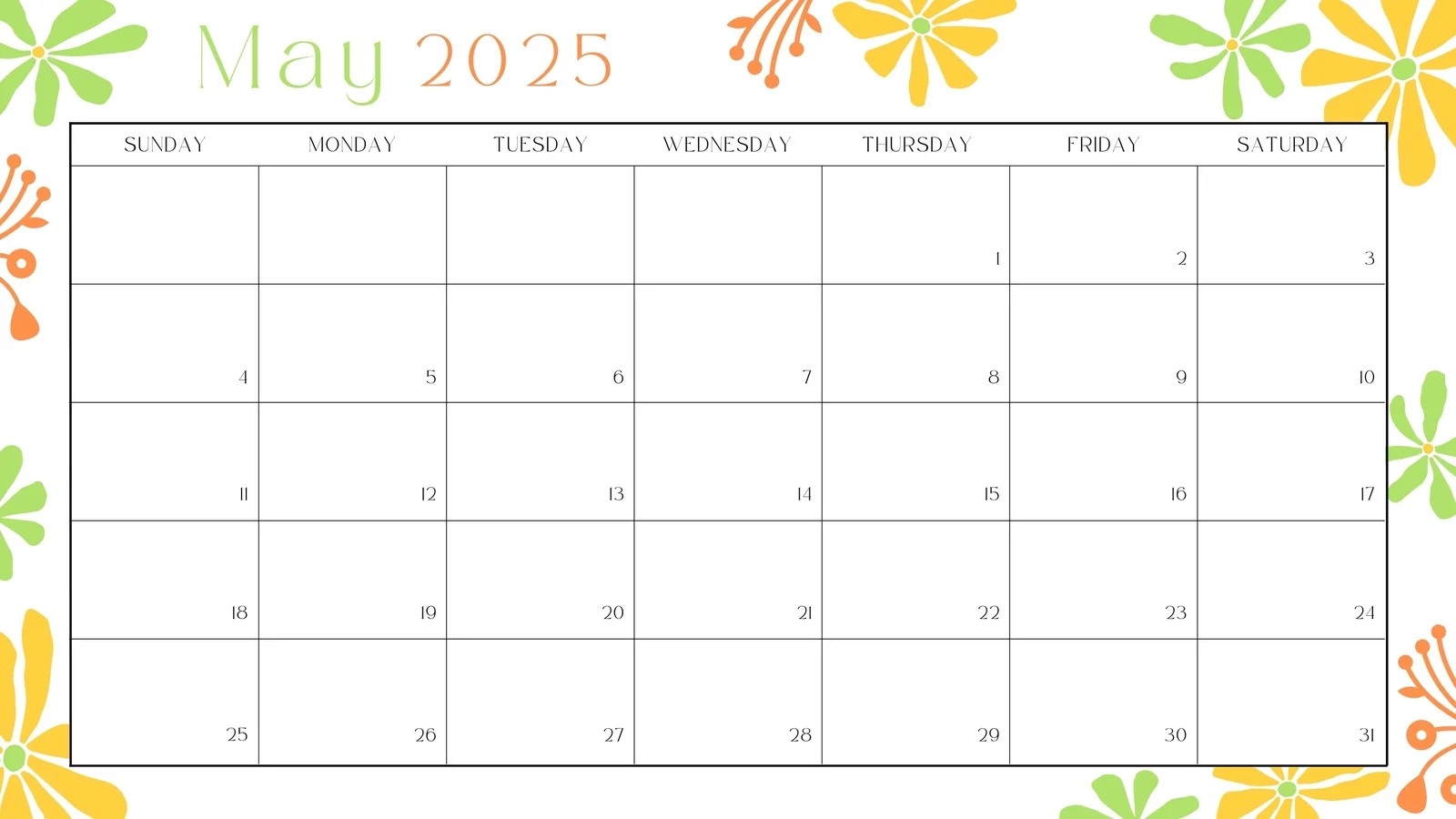 Blank Printable Calendar For May