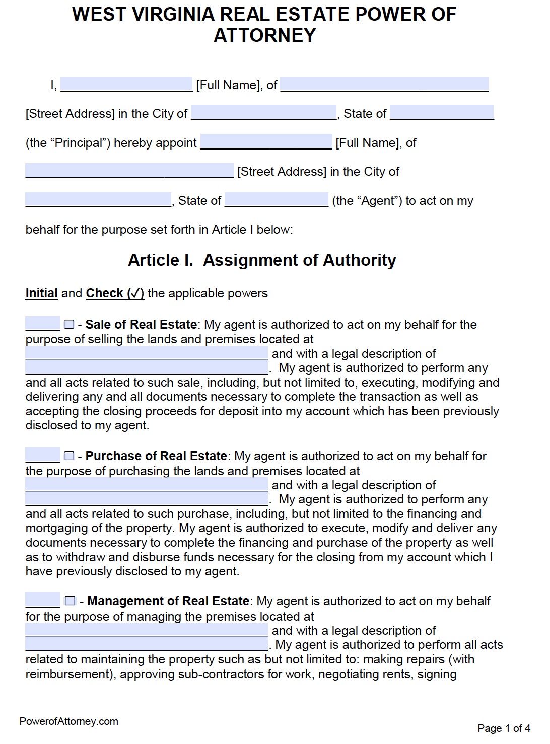 Durable Power Of Attorney Forms Printable Wv