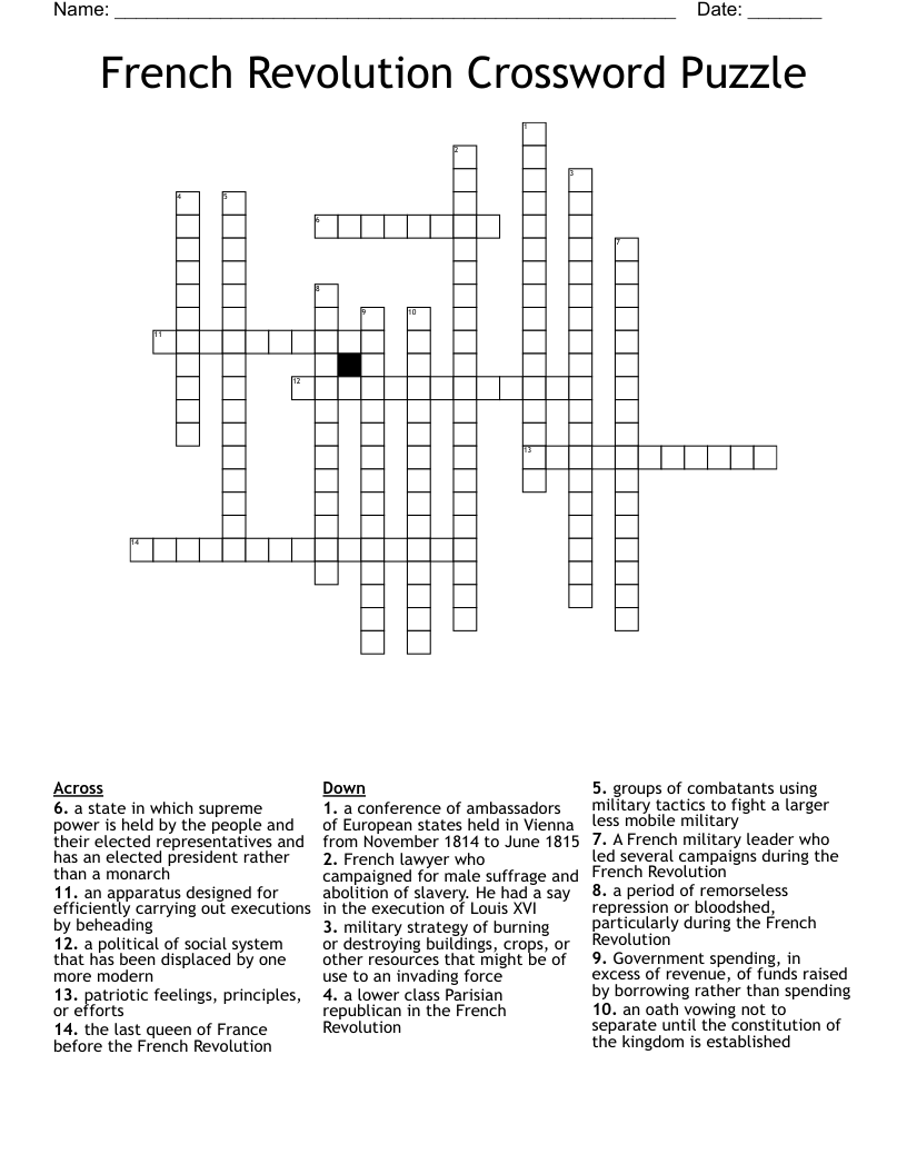 French Revolution Crossword Puzzle WordMint
