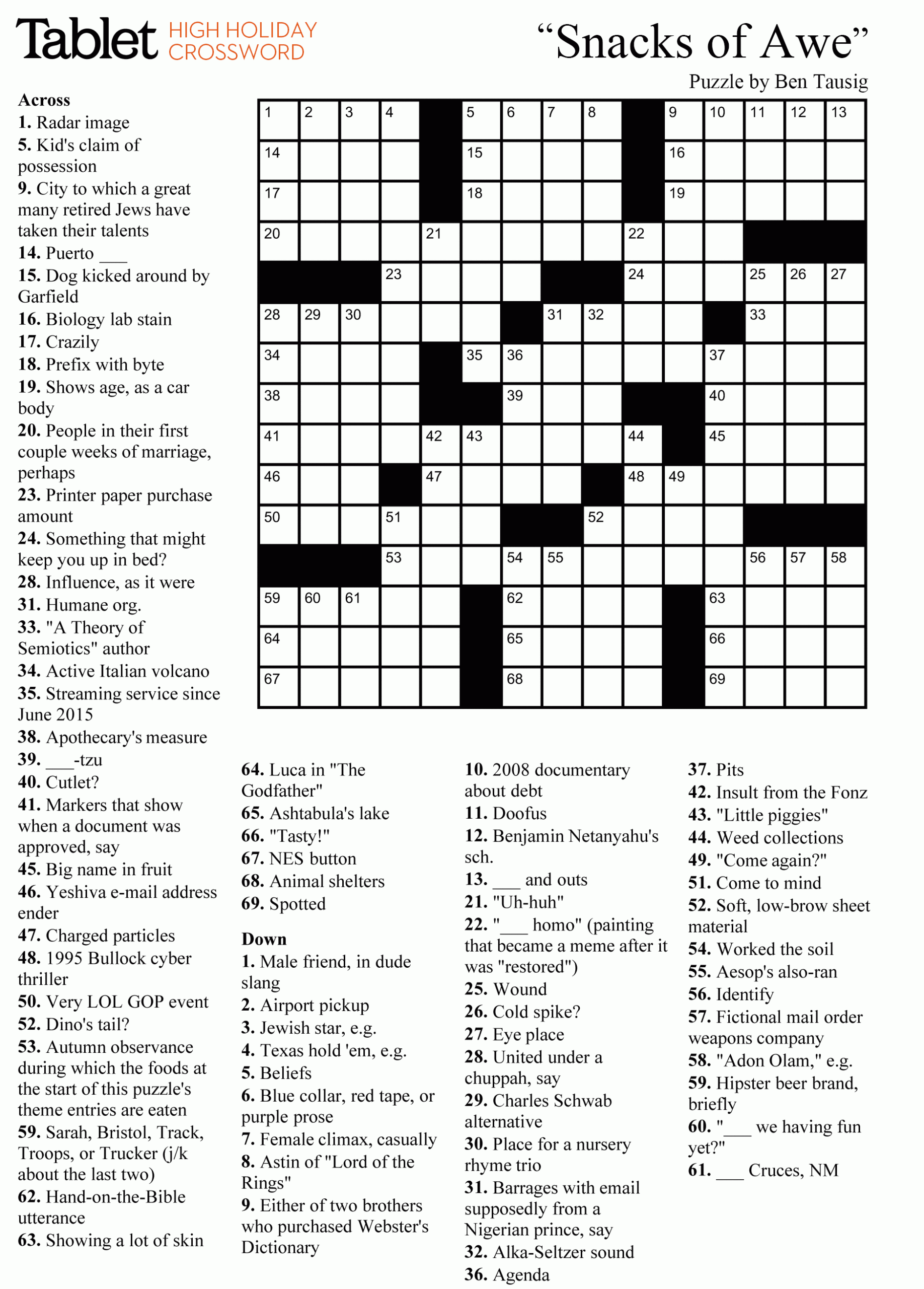 Fun For The Entire Mishpucha Tablet s High Holiday Crossword 