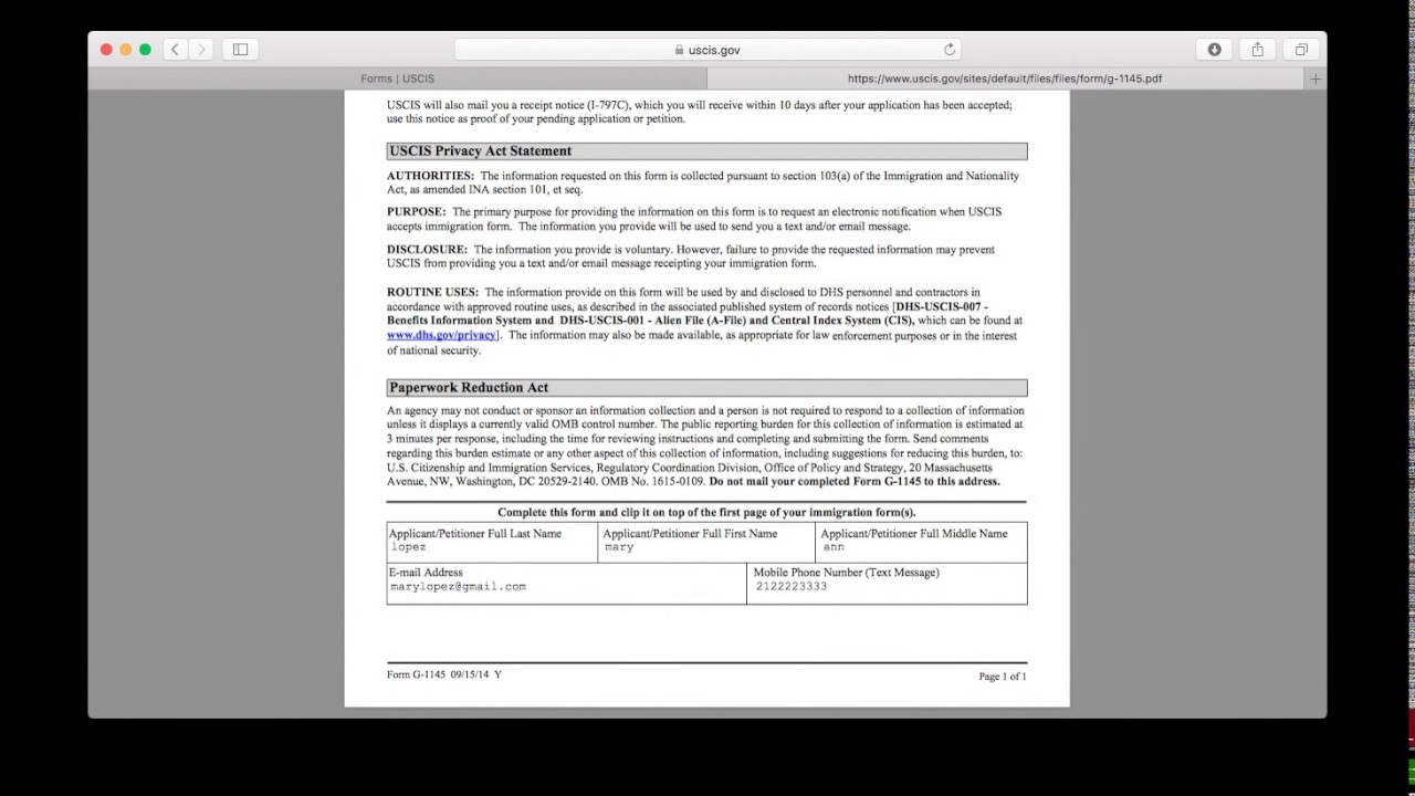 G 1145 E NOTIFICATION OF APPLICATION 