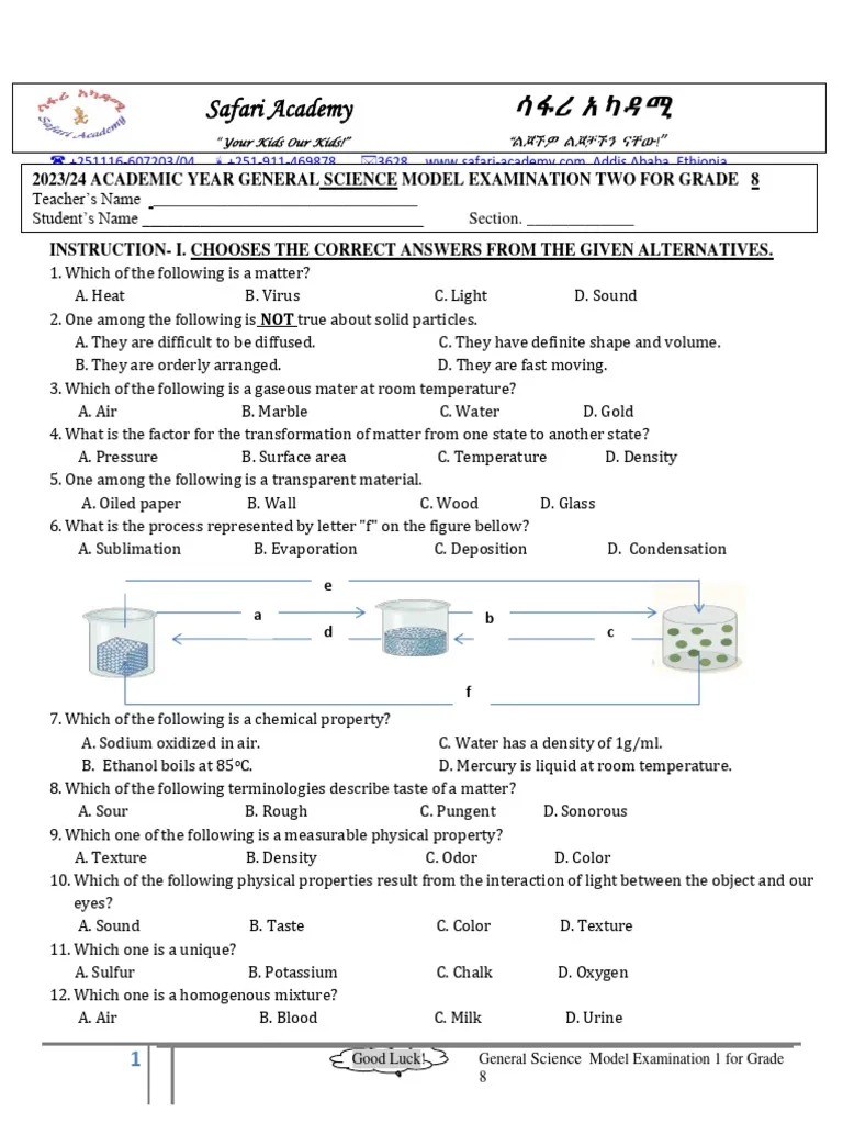 General Science Worksheet For Grade 8 PDF
