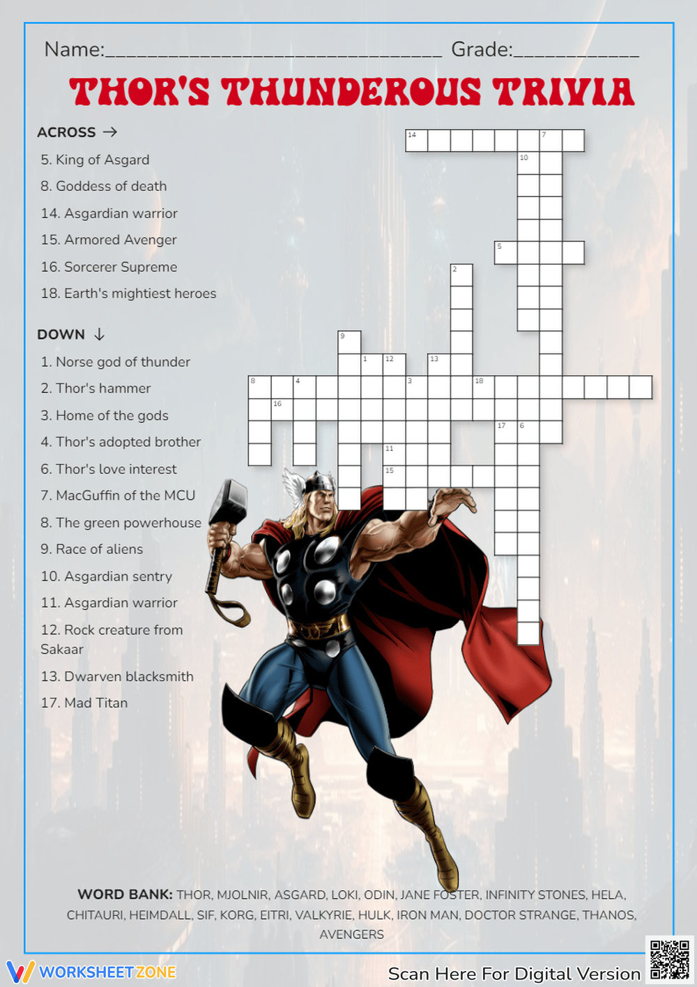 Grade 1 Marvel Crossword Puzzle Worksheets amp Printable