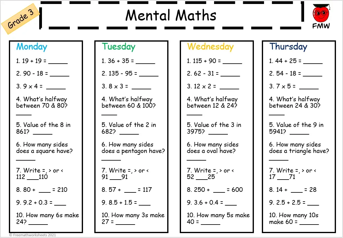 Grade 3 Free Math Worksheets Printable Worksheets Worksheets 