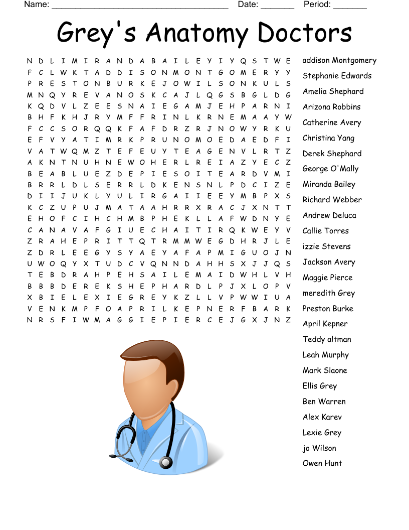 Grey's Anatomy Word Search Printable