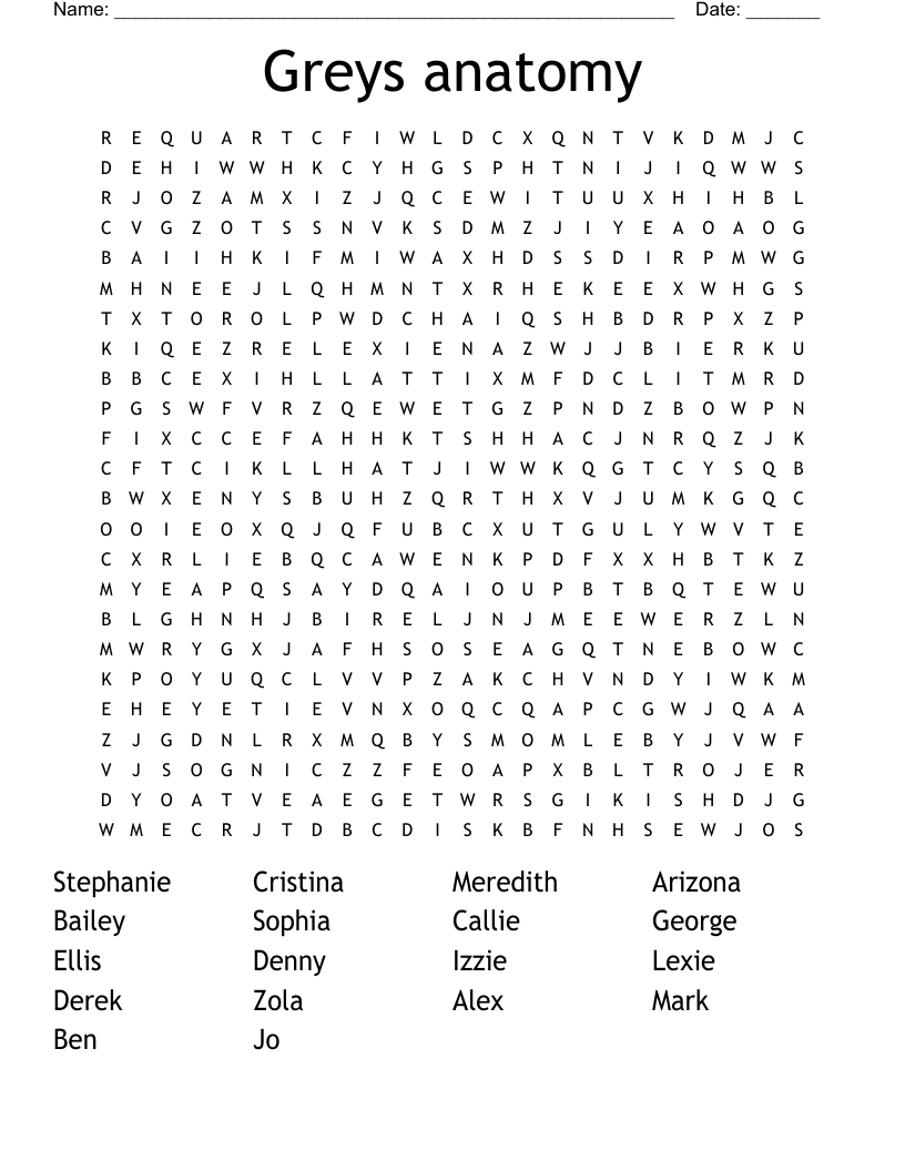 Greys Anatomy Word Search WordMint