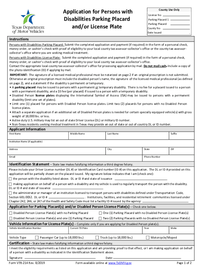 Vtr 214 Form Texas Printable