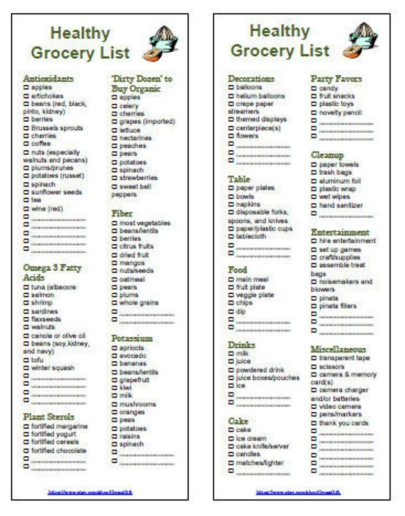 Healthy Food Grocery List Printable PDF 2 In 1 Healthy 