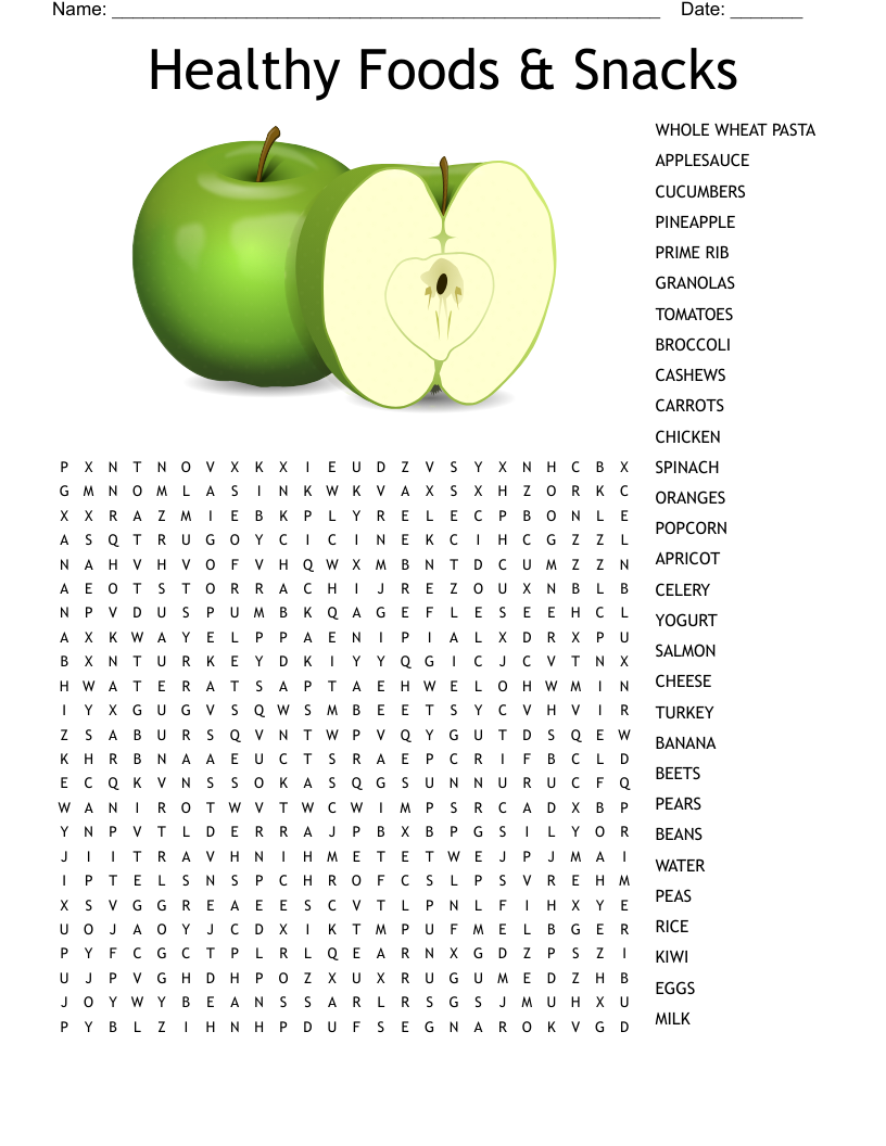 Healthy Foods amp Snacks Word Search WordMint
