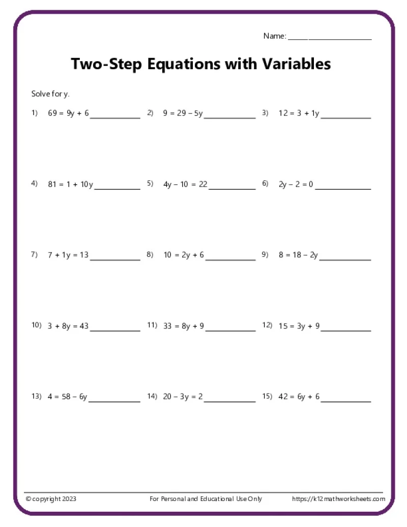 Printable Pre Algebra Worksheets