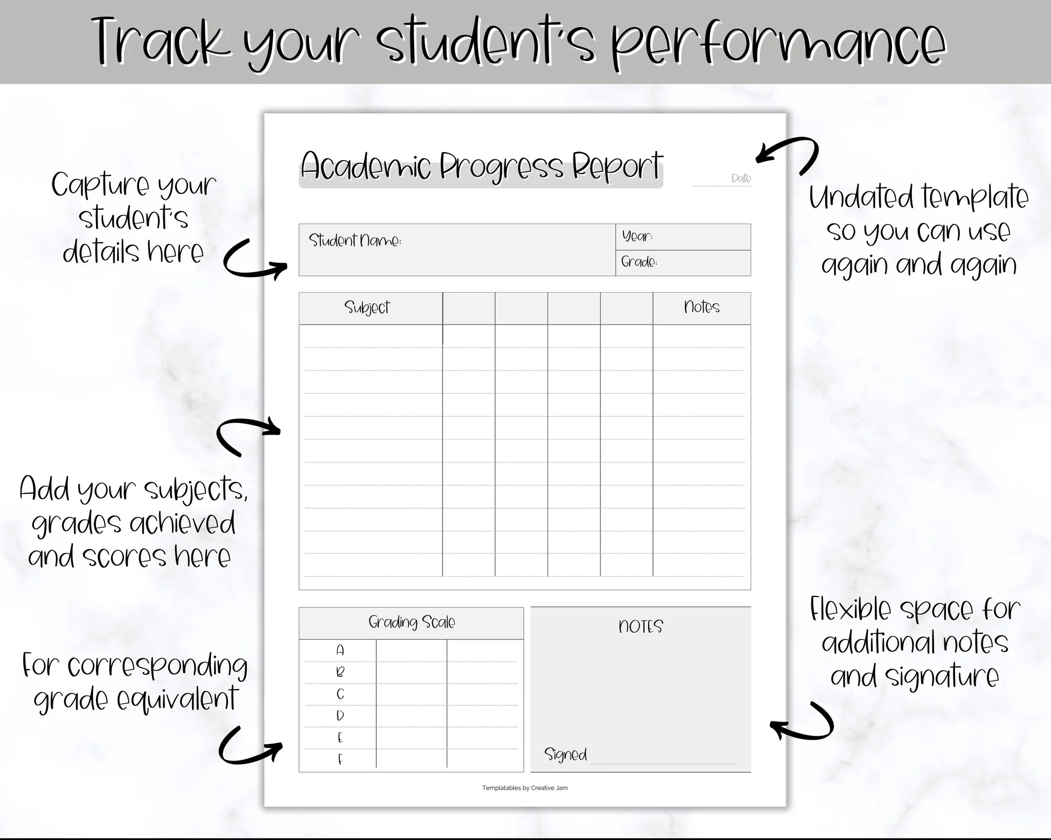 Printable Student Progress Report Template