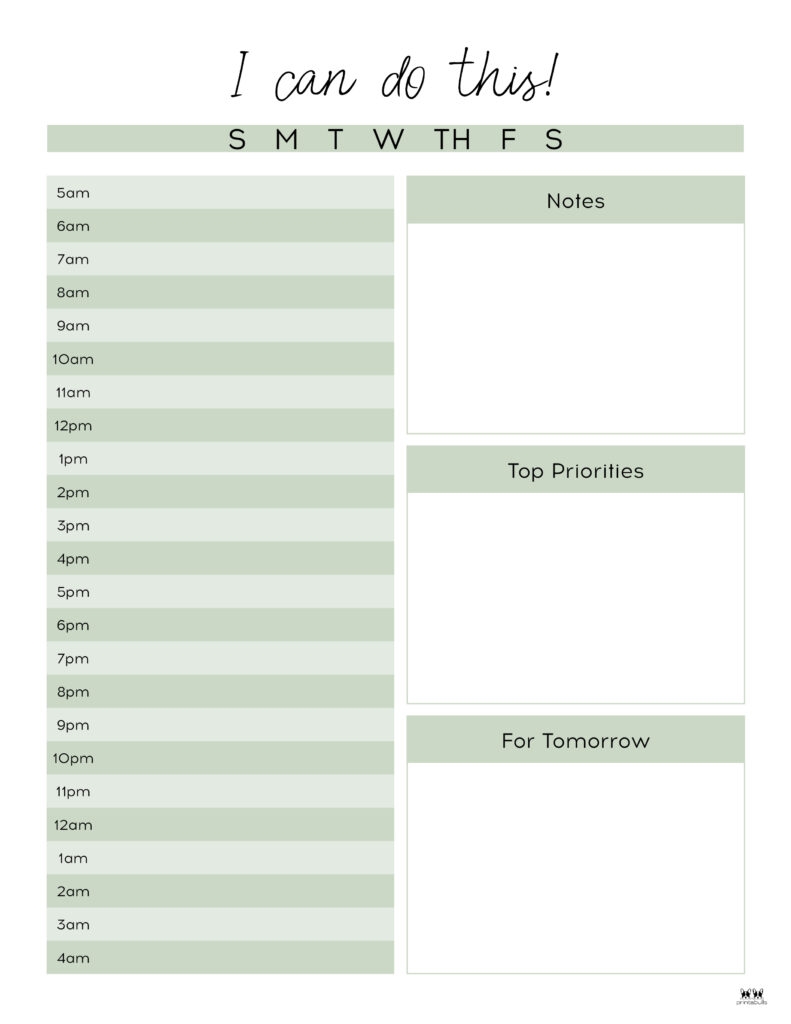 Printable Hourly Planner Template