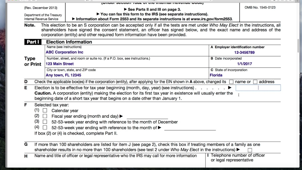 Irs Form 2553 Late Filing Reasonable Cause