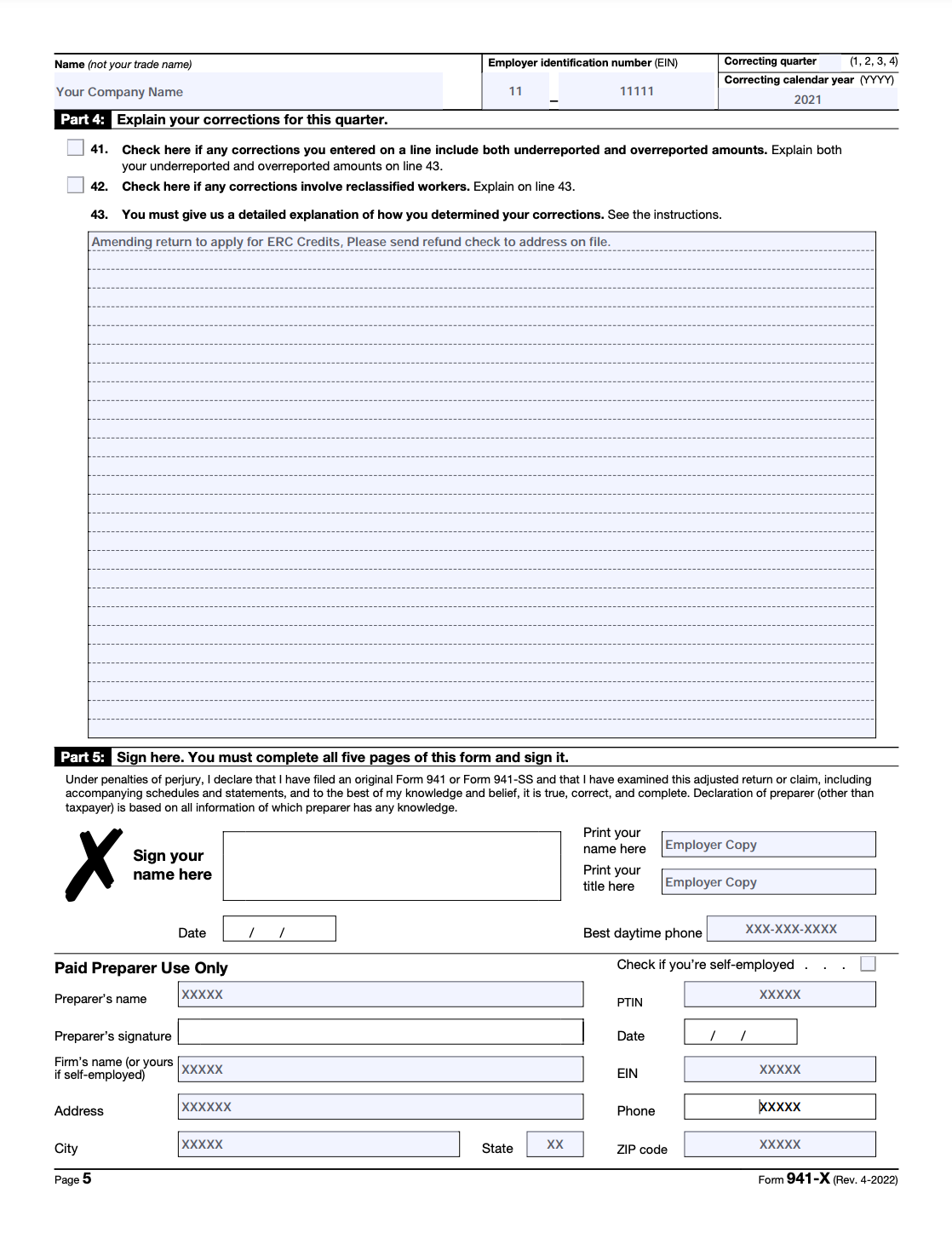 941 X Form 2020