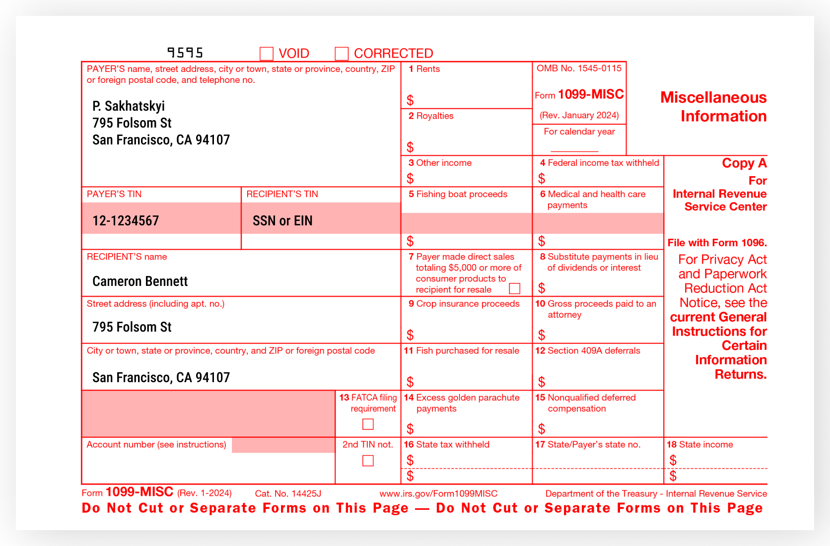 Printable 1099 Form 2025
