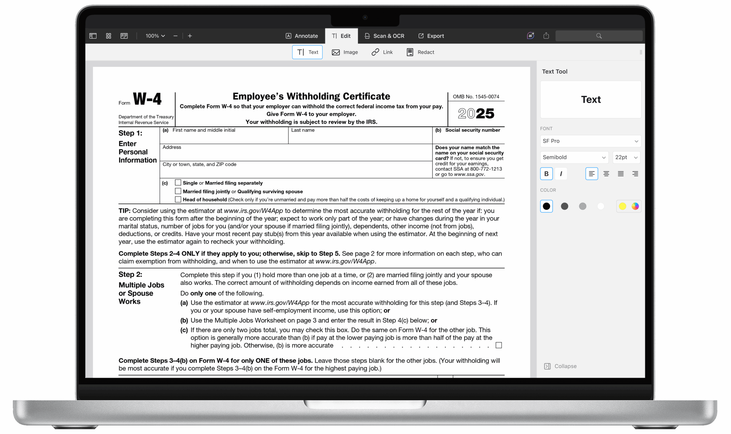 W4 Form 2025 Federal