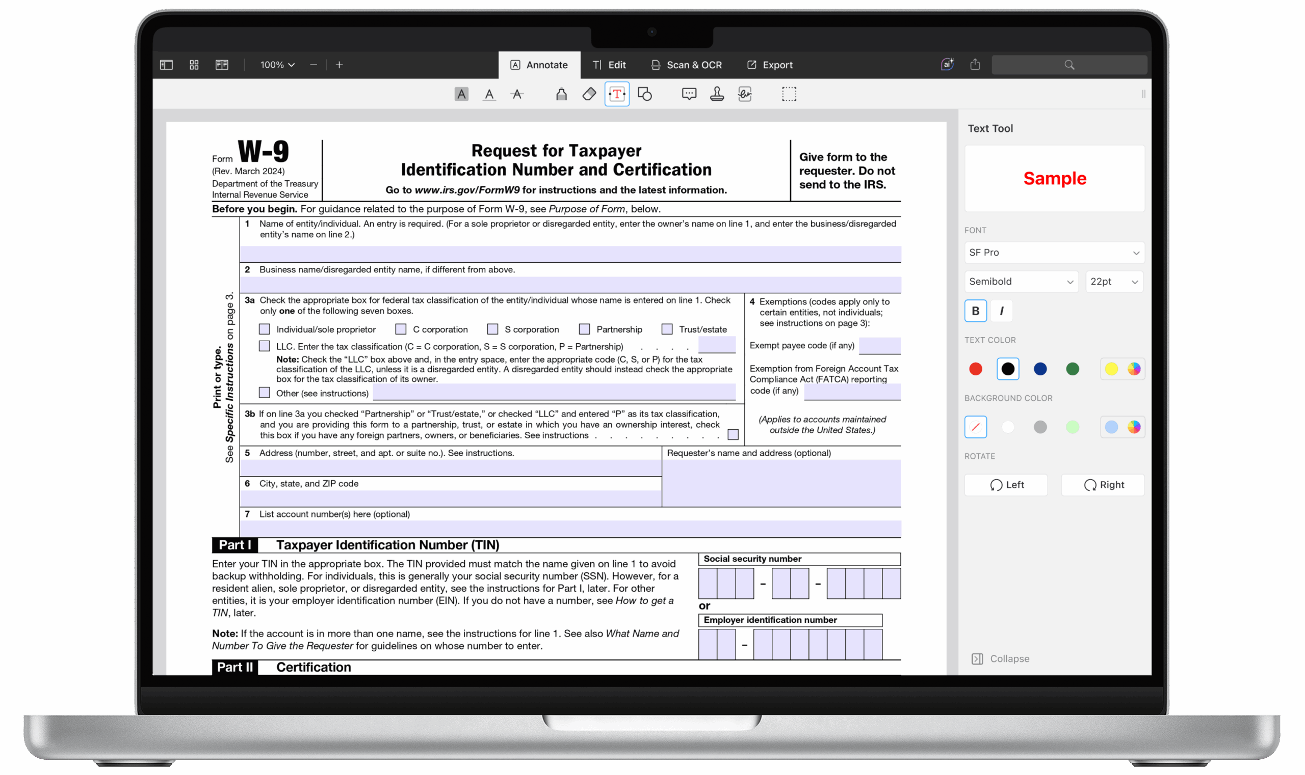 W 9 Form Fillable 2024 Free