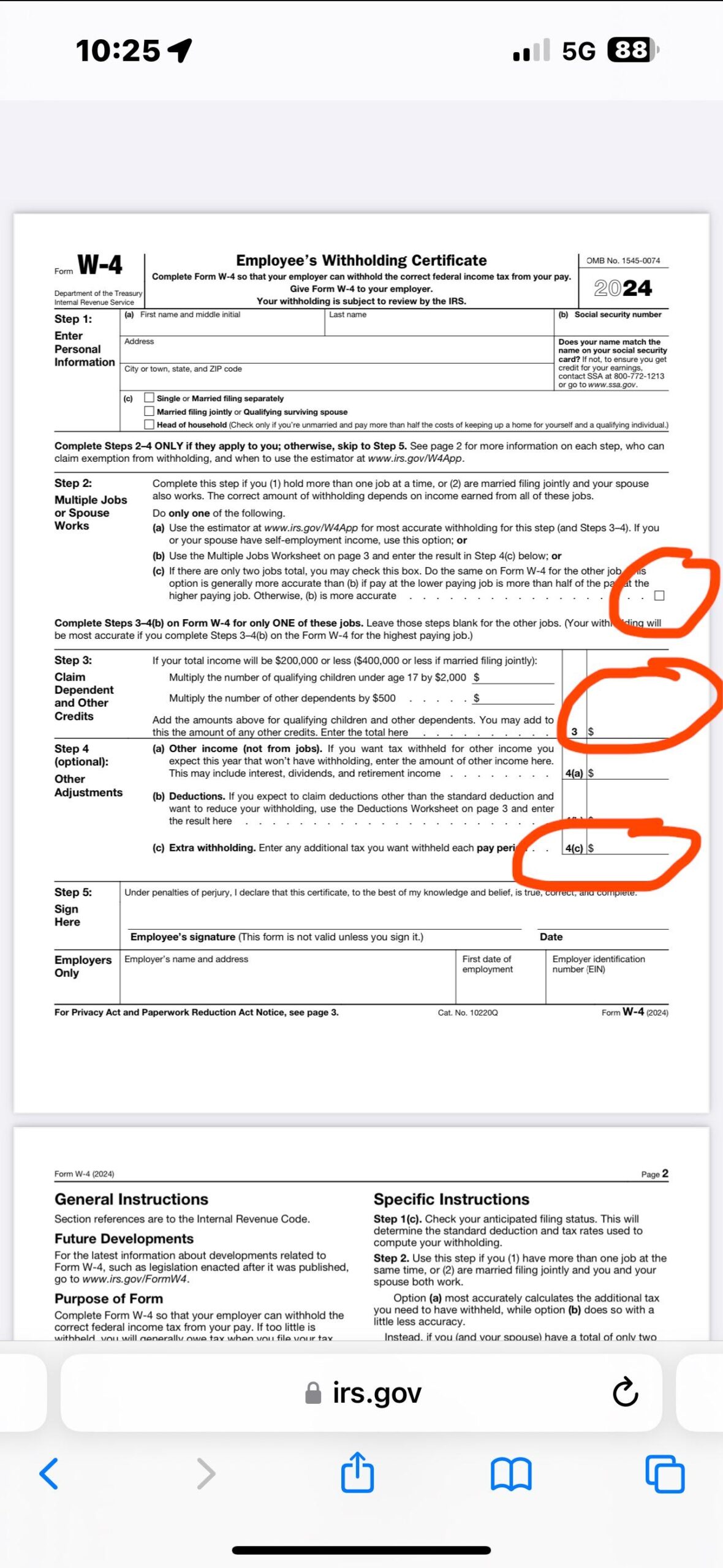 W4 Form Single No Dependents