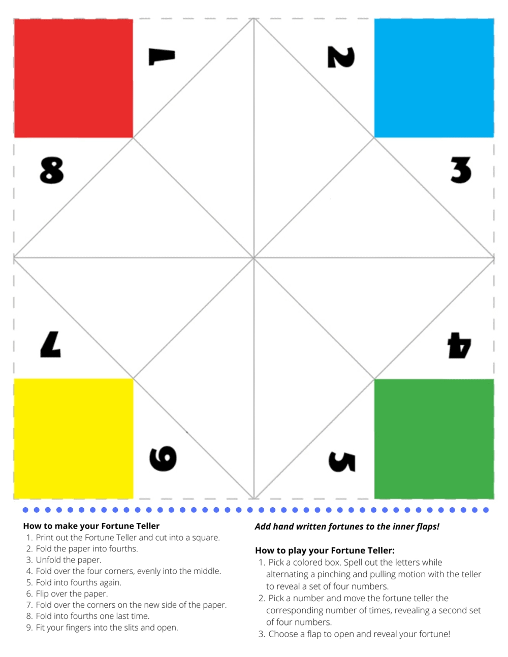Printable Paper Fortune Teller Template