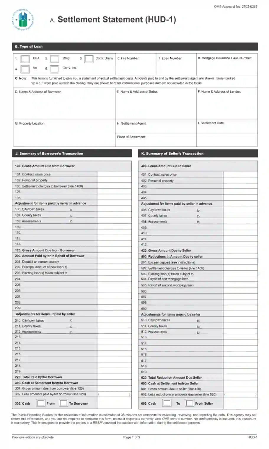 HUD 1 Settlement Statement Fill Out Printable PDF Forms Online