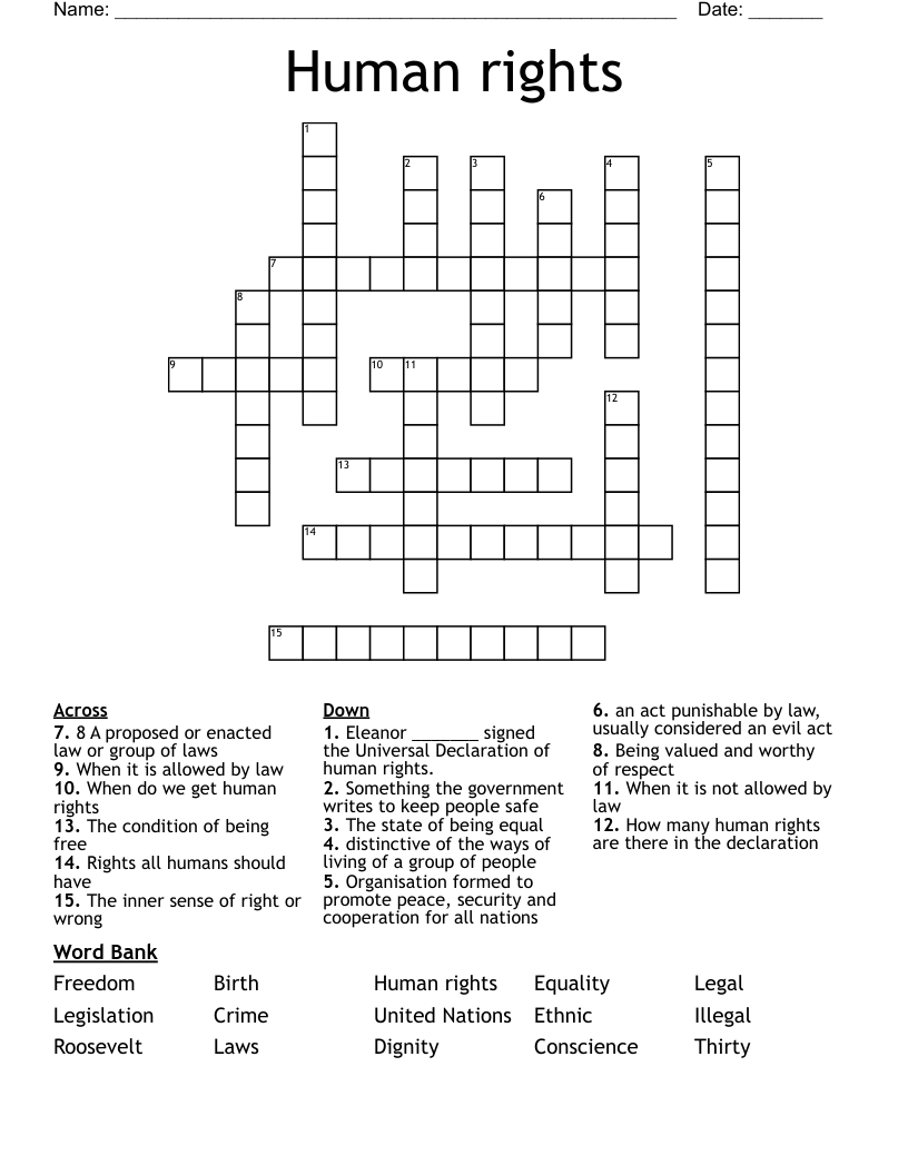 Human Rights Crossword WordMint