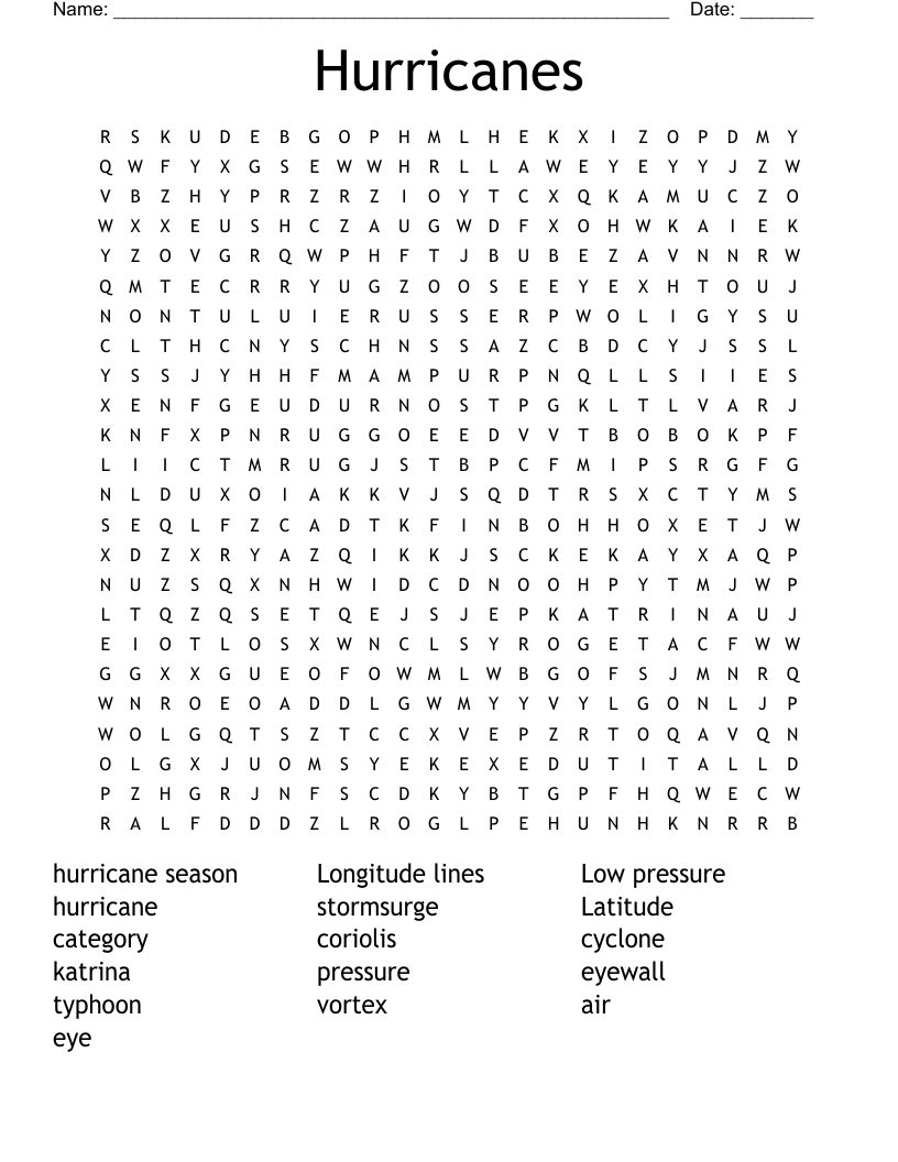 Hurricanes Word Search WordMint