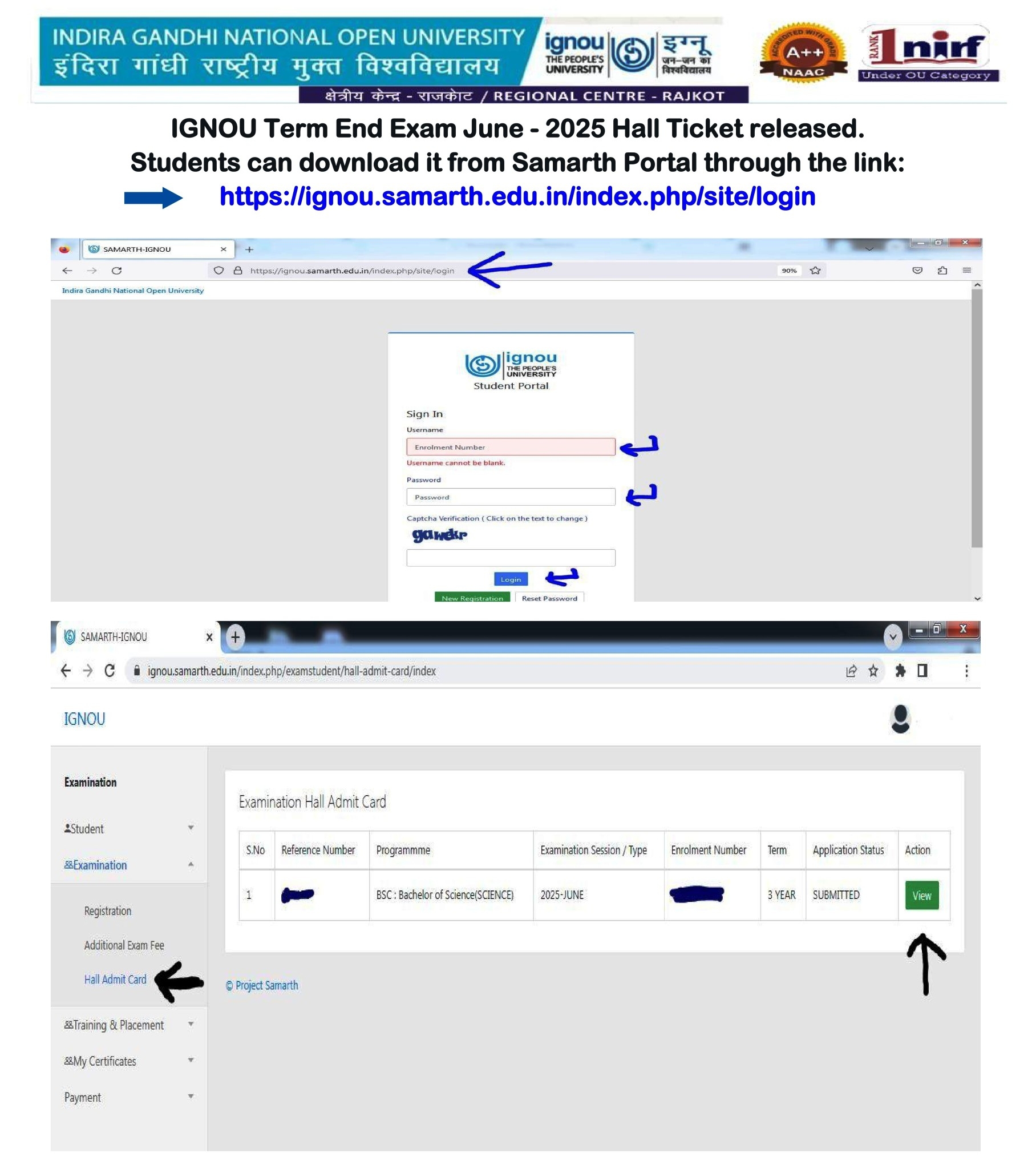 IGNOU RC Noida News amp Events Latest Download Hall Ticket For 