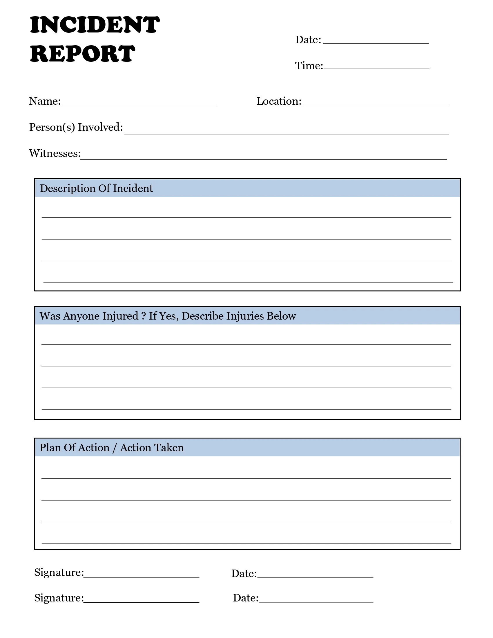 Incident Report Form Incident Reporting Template Incident Form 
