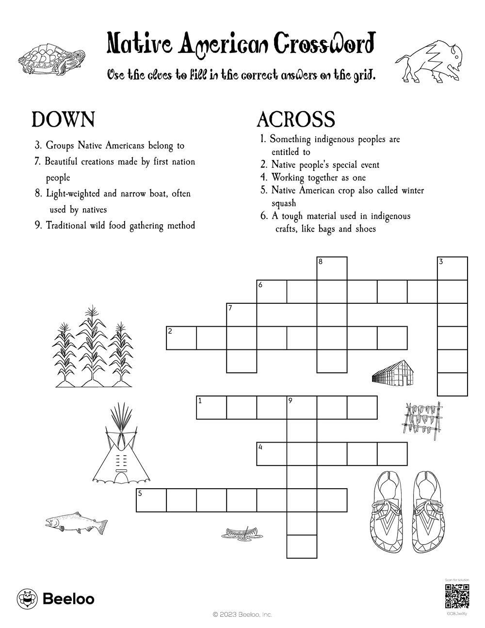 Indigenous Peoples Day themed Crossword Puzzles Beeloo 