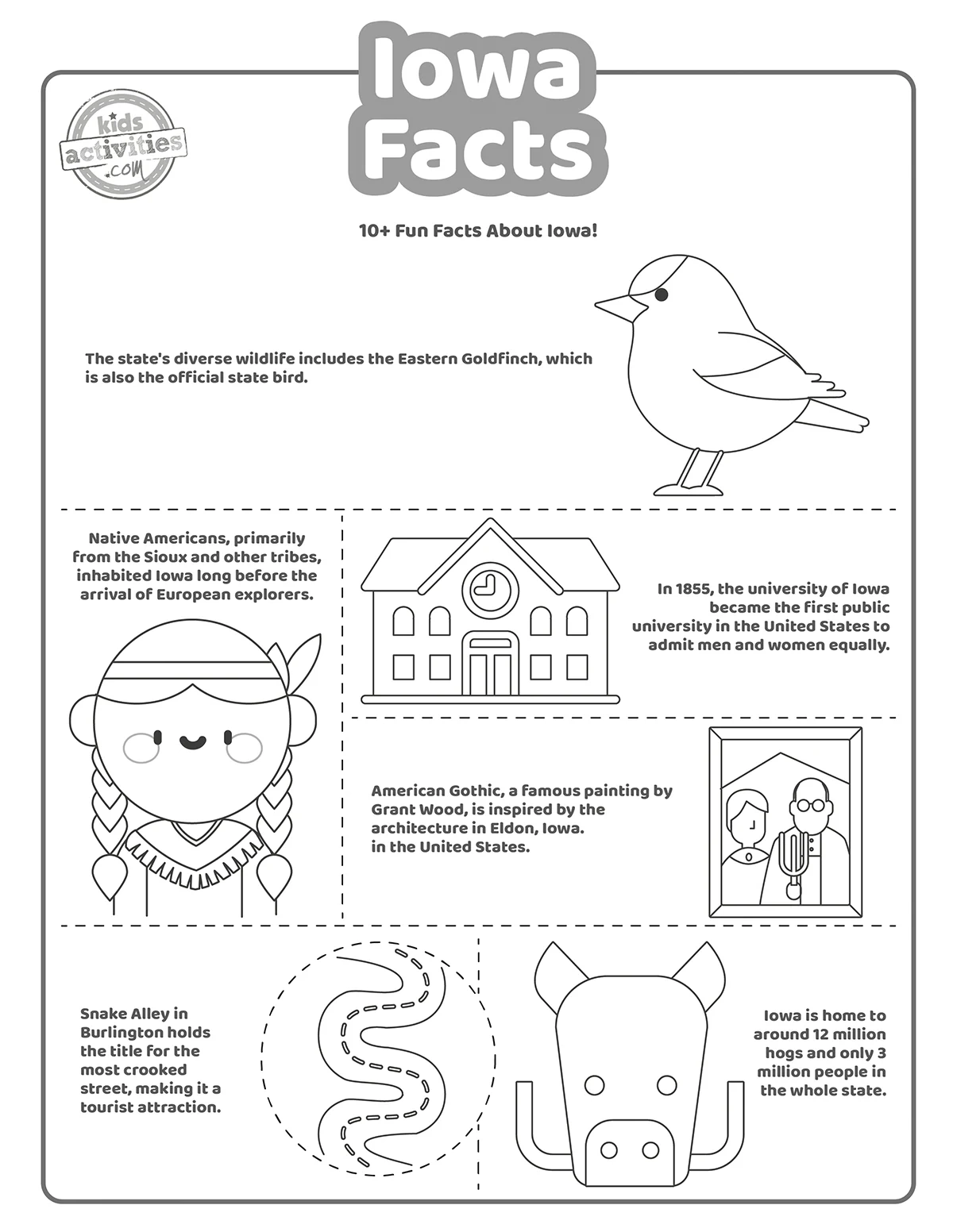 Iowa Worksheets Free Printable For Coloring