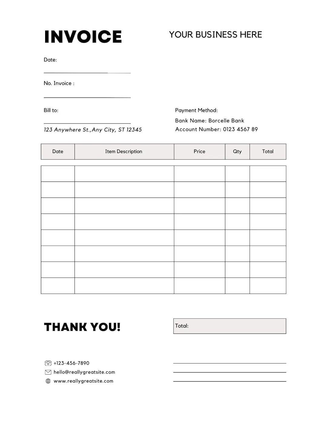 Free Printable Billing Invoice Template