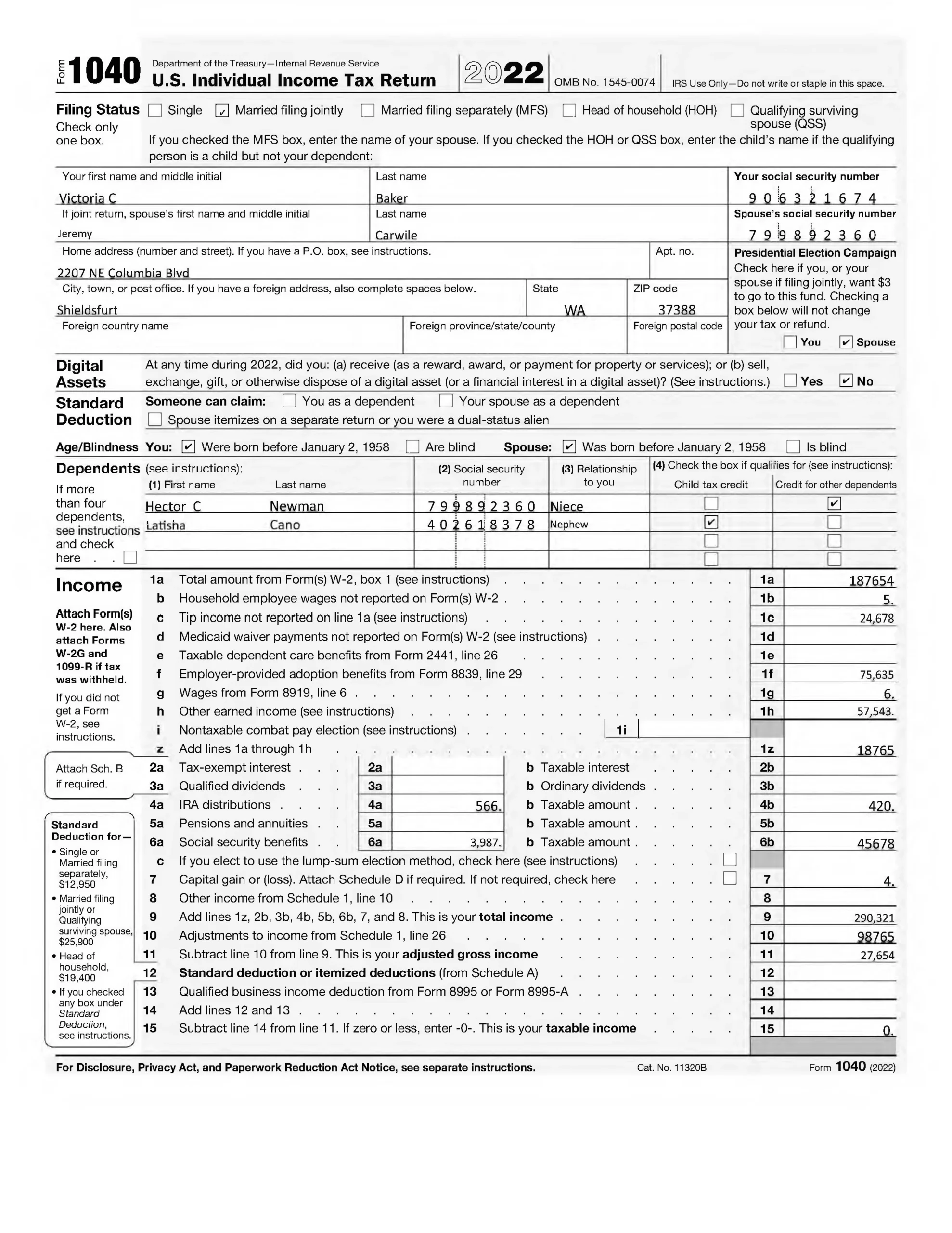 IRS Form 1040 Automated Document Processing Vantage Document AI