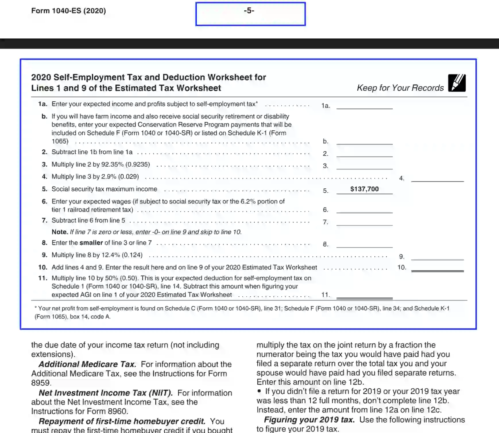 Printable Form 1040-Es 2025
