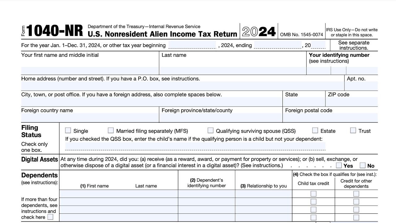 IRS Form 1040 NR Walkthrough U S Nonresident Alien Income Tax Return Taxpayer Information 