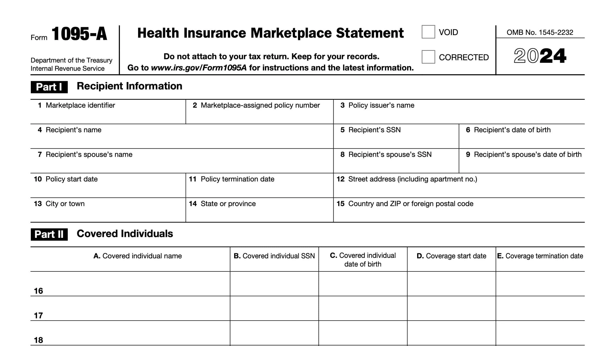 IRS Form 1095 A Instructions Marketplace Insurance Statement